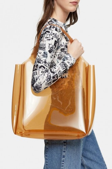 TOPSHOP JELLY Camel Tote Bag – large clear shopper