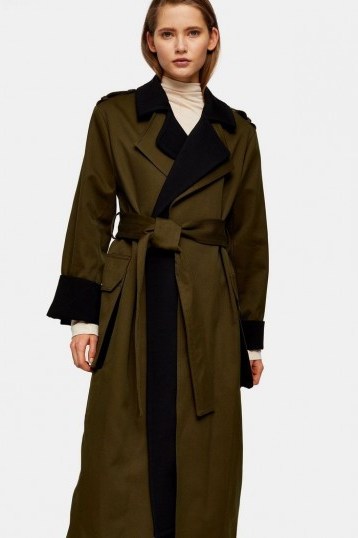TOPSHOP Boutique Khaki Double Layer Trench - flipped