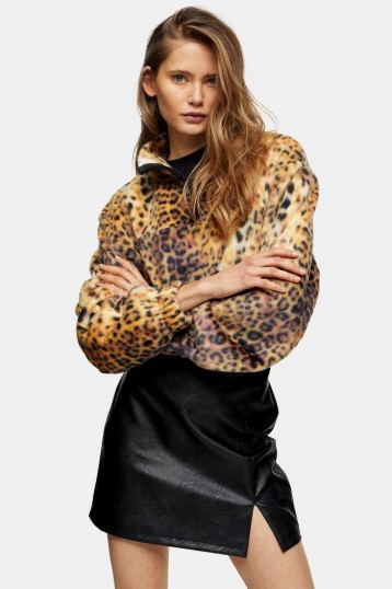 Topshop Leopard Print Fleece Top / snugly cropped fleeces