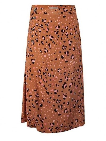 OLIVER BONAS Leopard Print Tan Midi Skirt | wrap style skirts - flipped