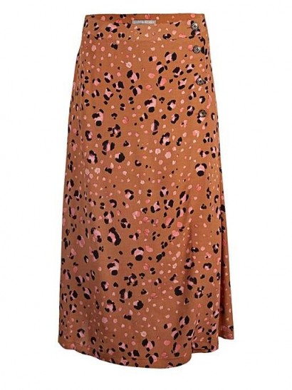 OLIVER BONAS Leopard Print Tan Midi Skirt | wrap style skirts