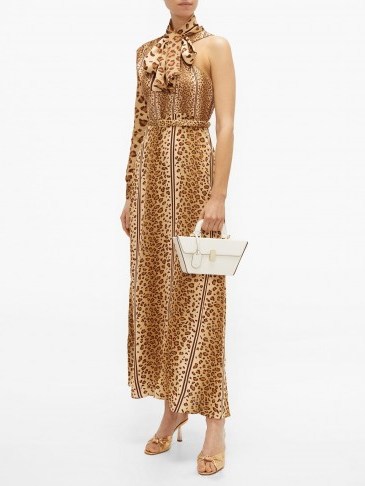 HILLIER BARTLEY Leopard-print pussy-bow one-shoulder satin dress ~ glamorous animal prints - flipped