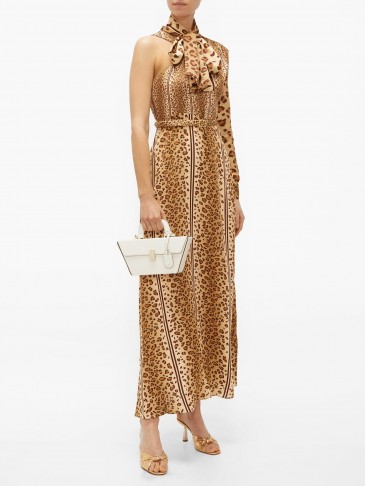 HILLIER BARTLEY Leopard-print pussy-bow one-shoulder satin dress ~ glamorous animal prints