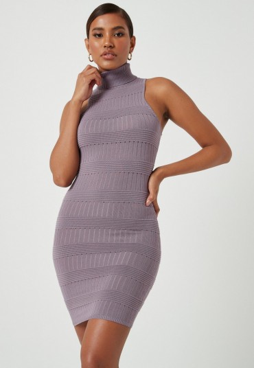 MISSGUIDED lilac high neck knitted mini dress