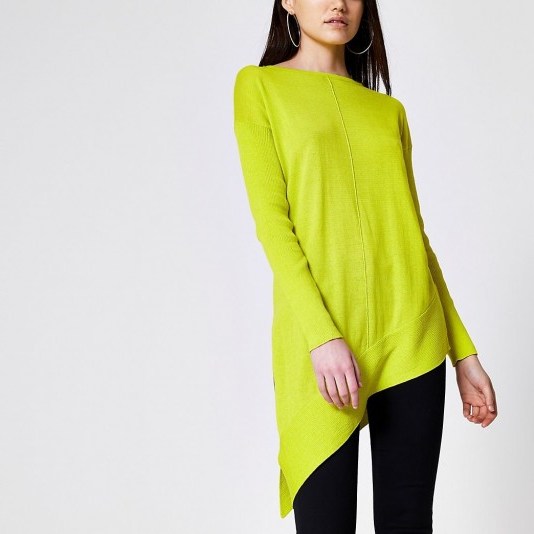 RIVER ISLAND Lime asymmetric long sleeve knitted jumper - flipped