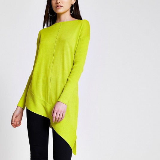 RIVER ISLAND Lime asymmetric long sleeve knitted jumper
