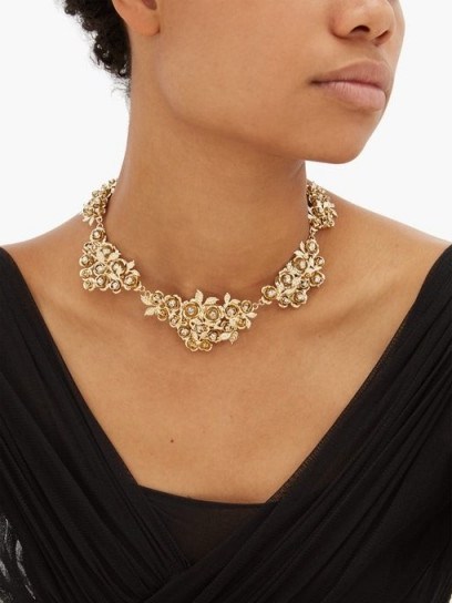 ROSANTICA Lirica crystal-embellished rose necklace | gold-tone statement necklaces - flipped