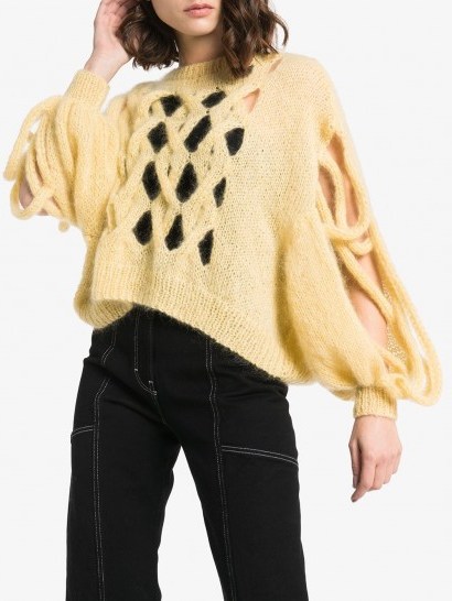 LOEWE Hole detail cable knit jumper in vanilla-yellow - flipped