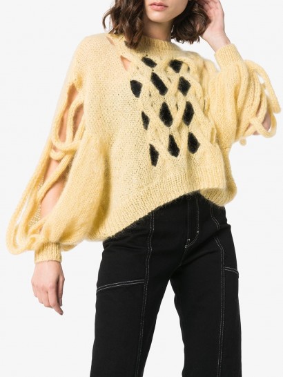 LOEWE Hole detail cable knit jumper in vanilla-yellow