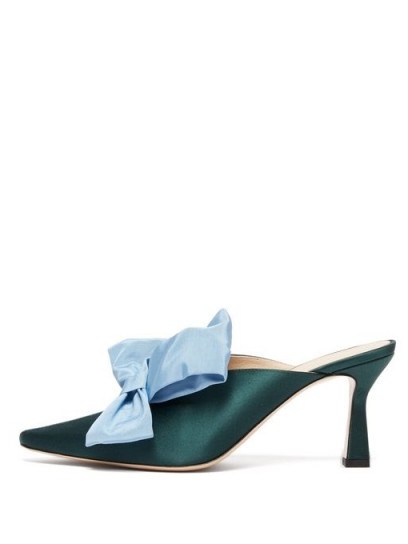 WANDLER Lotte bow-trim satin mules in green - flipped