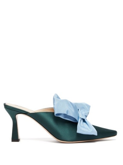 WANDLER Lotte bow-trim satin mules in green