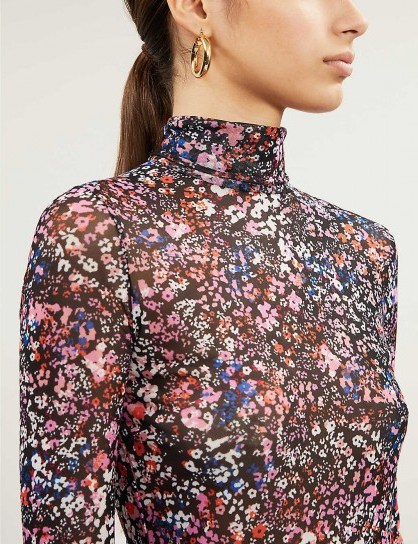 MAJE Floral-print mesh top in multi coloured – high neck tops - flipped