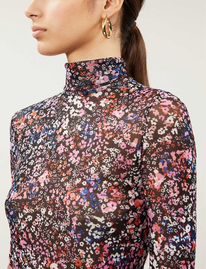 MAJE Floral-print mesh top in multi coloured – high neck tops