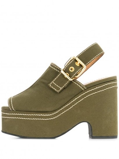 MARNI platform contrast stitch sandals in khaki-green ~ chunky peep toe slingbacks - flipped