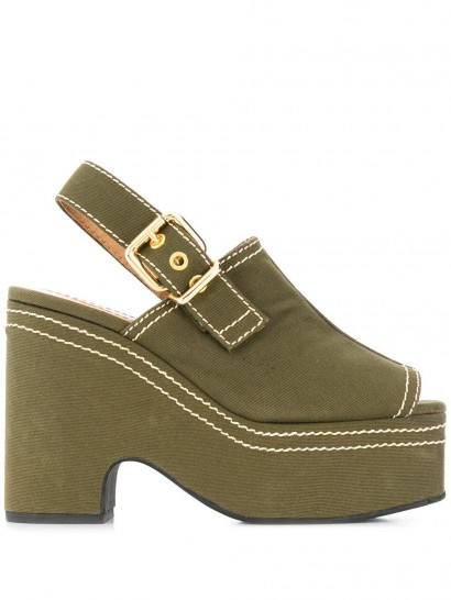 MARNI platform contrast stitch sandals in khaki-green ~ chunky peep toe slingbacks