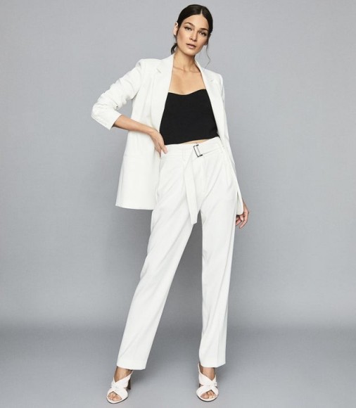 Reiss MIA BELTED STRAIGHT LEG TROUSERS WHITE