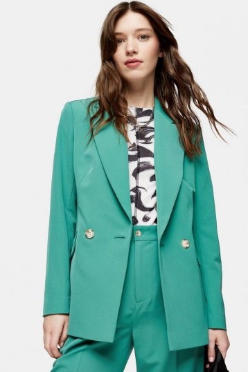 TOPSHOP Mint Double Breasted Blazer – green jackets - flipped