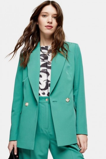 TOPSHOP Mint Double Breasted Blazer – green jackets