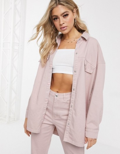 Missguided denim co-ord in pink – shacket and jeans set