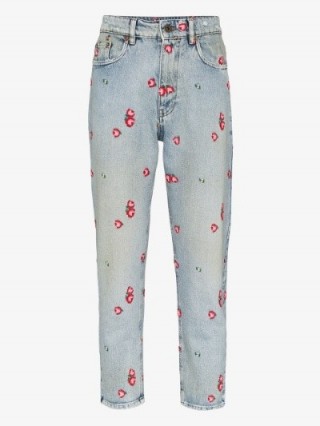 Miu Miu Embroidered Floral Tapered Jeans in light blue