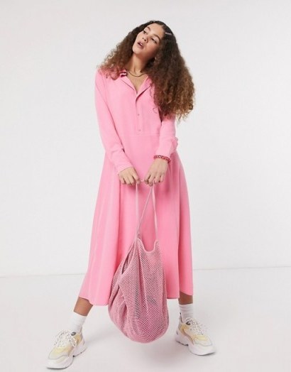 Monki Ada shirt midi dress in pink - flipped
