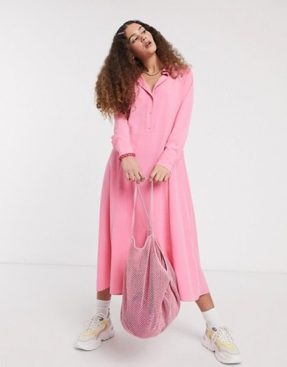 Monki Ada shirt midi dress in pink