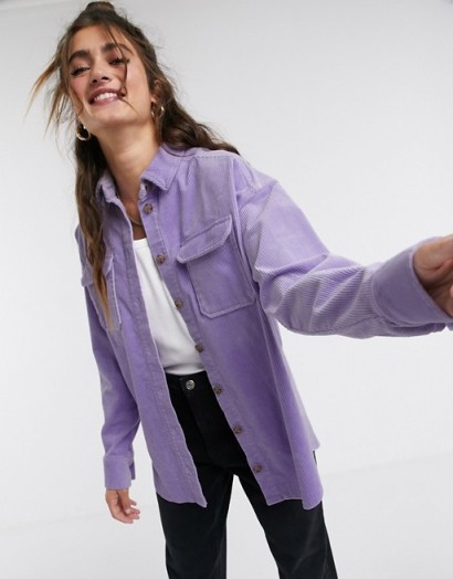 Monki oversized cord shirt with pockets in purple – corduroy shirts