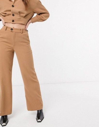 NA-KD co-ord wide leg cropped tailored trousers in beige – co-ordinated fashion sets - flipped