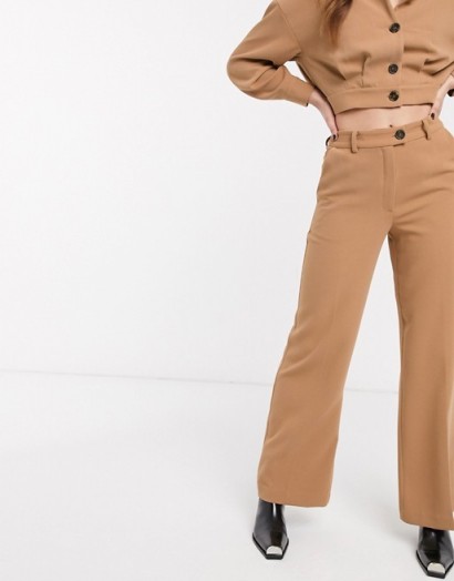 NA-KD co-ord wide leg cropped tailored trousers in beige – co-ordinated fashion sets