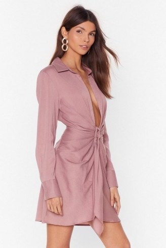 NASTY GAL Never Tied Down Plunging Shirt Dress in rose - flipped