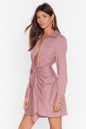 NASTY GAL Never Tied Down Plunging Shirt Dress in rose