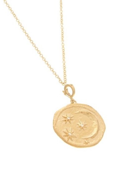AZLEE New Cosmic diamond & 18kt gold necklace / celestial necklaces / moon and stars disc pendant - flipped