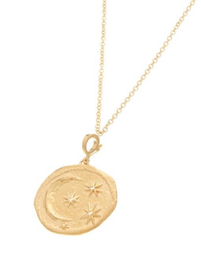 AZLEE New Cosmic diamond & 18kt gold necklace / celestial necklaces / moon and stars disc pendant