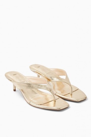 TOPSHOP NINA Ecru Mini Heel Mules – metallic heels - flipped