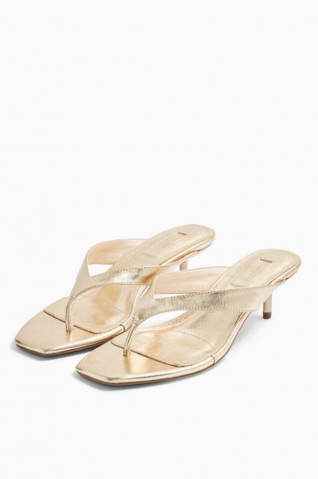 TOPSHOP NINA Ecru Mini Heel Mules – metallic heels