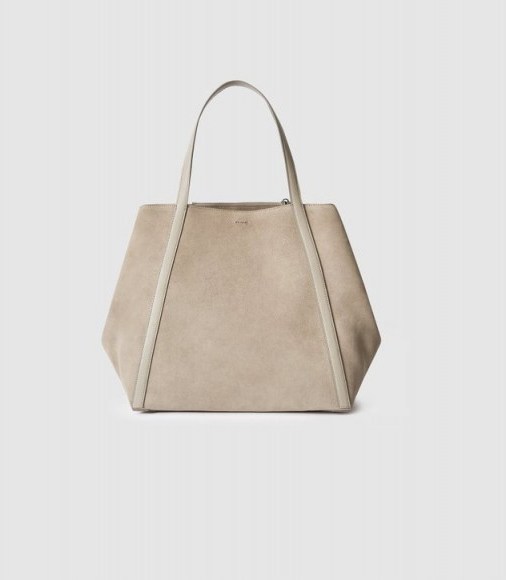 REISS NORTON SUEDE SLOUCH TOTE TAUPE ~ luxury neutral handbag - flipped
