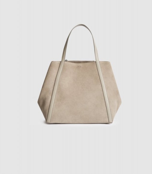 REISS NORTON SUEDE SLOUCH TOTE TAUPE ~ luxury neutral handbag