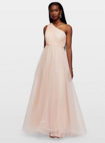 Miss Selfridge Nude One Shoulder Tulle Maxi Dress – party princess - flipped