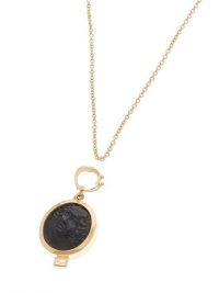 AZLEE Nymph baguette-diamond & 18kt gold necklace / black glass pendant