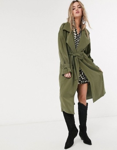 Object oversized trench coat with volume sleeves in khaki - flipped