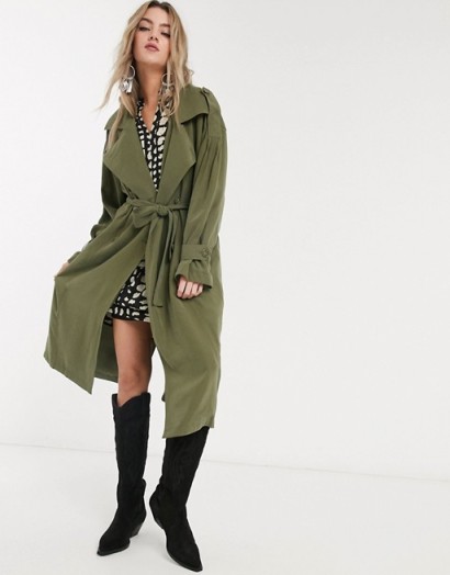 Object oversized trench coat with volume sleeves in khaki