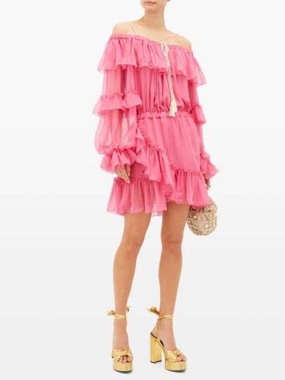 DUNDAS Off-the-shoulder ruffled silk-chiffon dress in pink - flipped