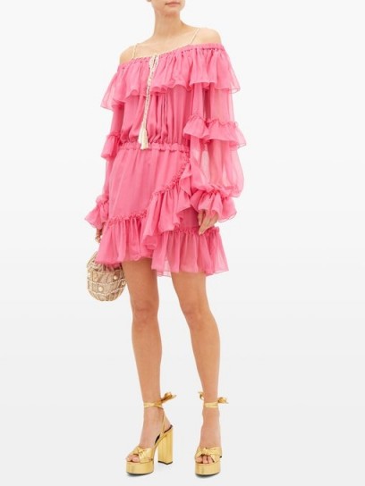 DUNDAS Off-the-shoulder ruffled silk-chiffon dress in pink