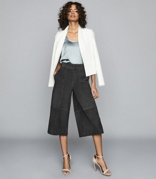 REISS OTTIE SUEDE CULOTTES CHARCOAL ~ cropped wide leg pants - flipped
