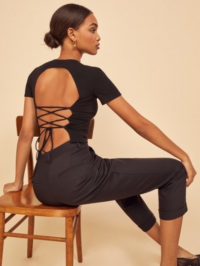 REFORMATION Pablo Top Black ~ lace-up back tops - flipped
