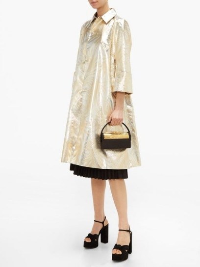 SARA BATTAGLIA Palm-leaf brocade opera coat in silver and gold ~ luxe event coats - flipped