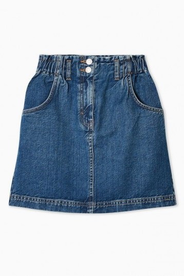 Topshop Paperbag Waist Denim Mini Skirt in Mid Stone - flipped