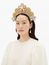 MAGNETIC MIDNIGHT Pearl and mirror-embellished raffia headband | ornate headbands | event hair accessory