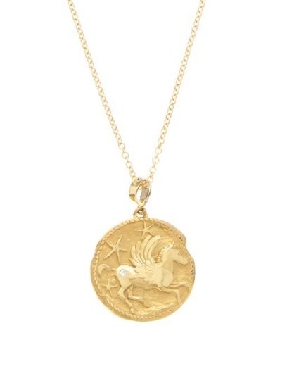 AZLEE Pegasus diamond & 18kt gold necklace / luxury disc pendant - flipped