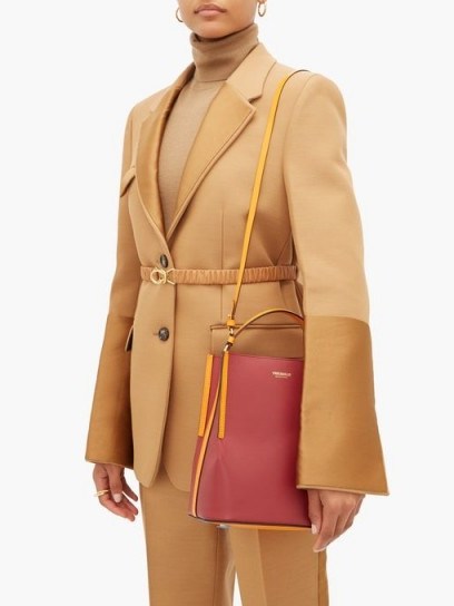 BURBERRY Peggy leather bucket bag in burgundy and orange - flipped